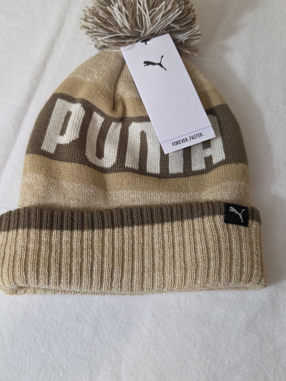 Puma Kids Beige Pom Beanie Hat